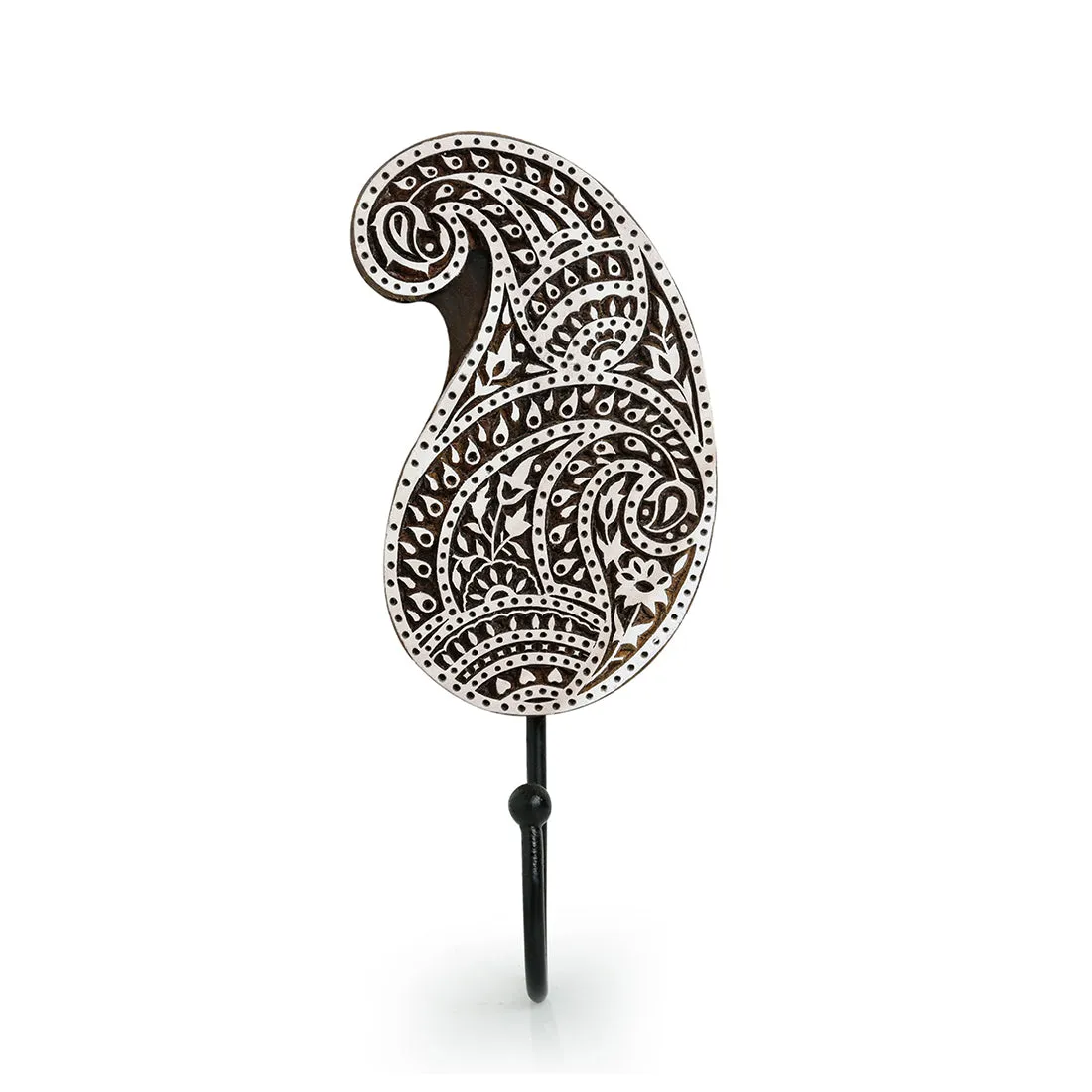 'Pleasant Paisley' Hand-Carved Block Wall Hook & Towel Holder In Sheesham Wood