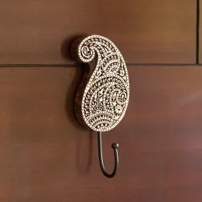 'Pleasant Paisley' Hand-Carved Block Wall Hook & Towel Holder In Sheesham Wood