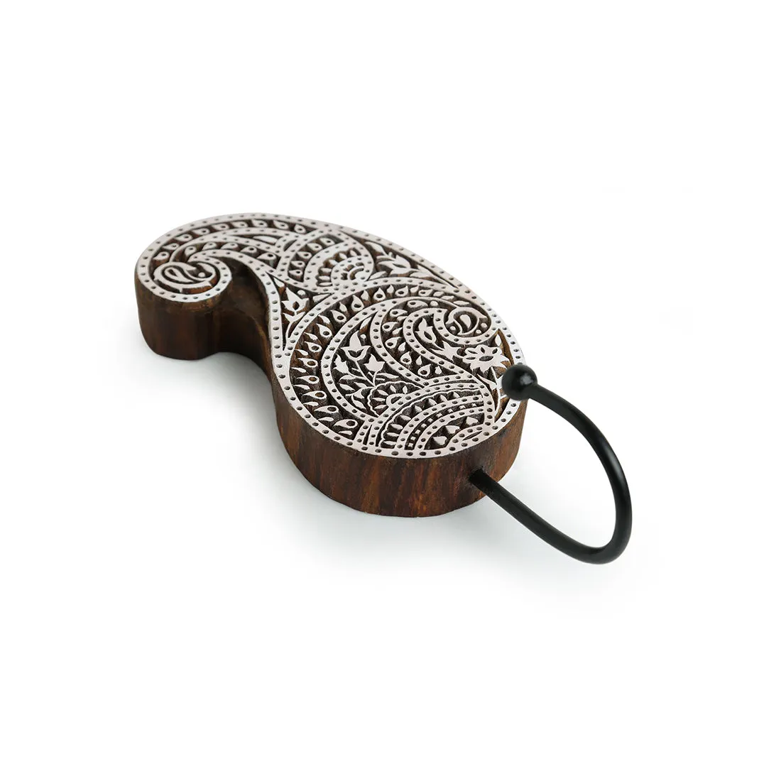 'Pleasant Paisley' Hand-Carved Block Wall Hook & Towel Holder In Sheesham Wood