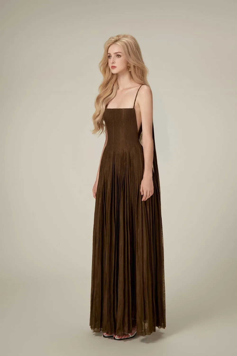 Pleated Linen Maxi Dress