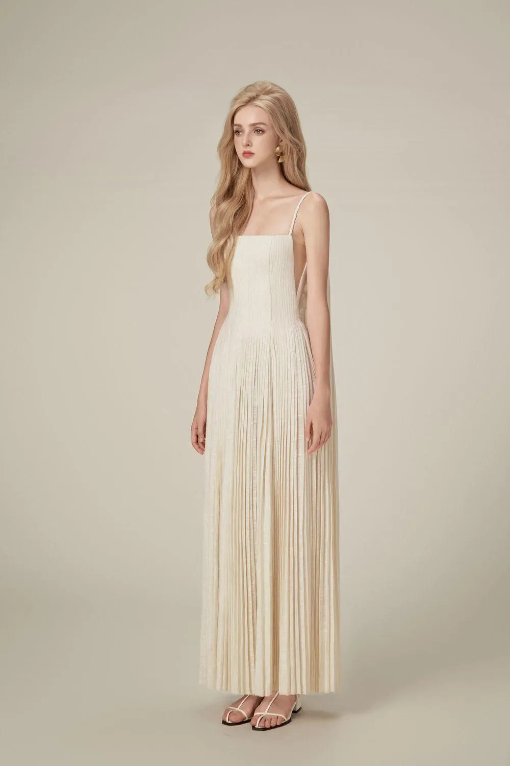 Pleated Linen Maxi Dress