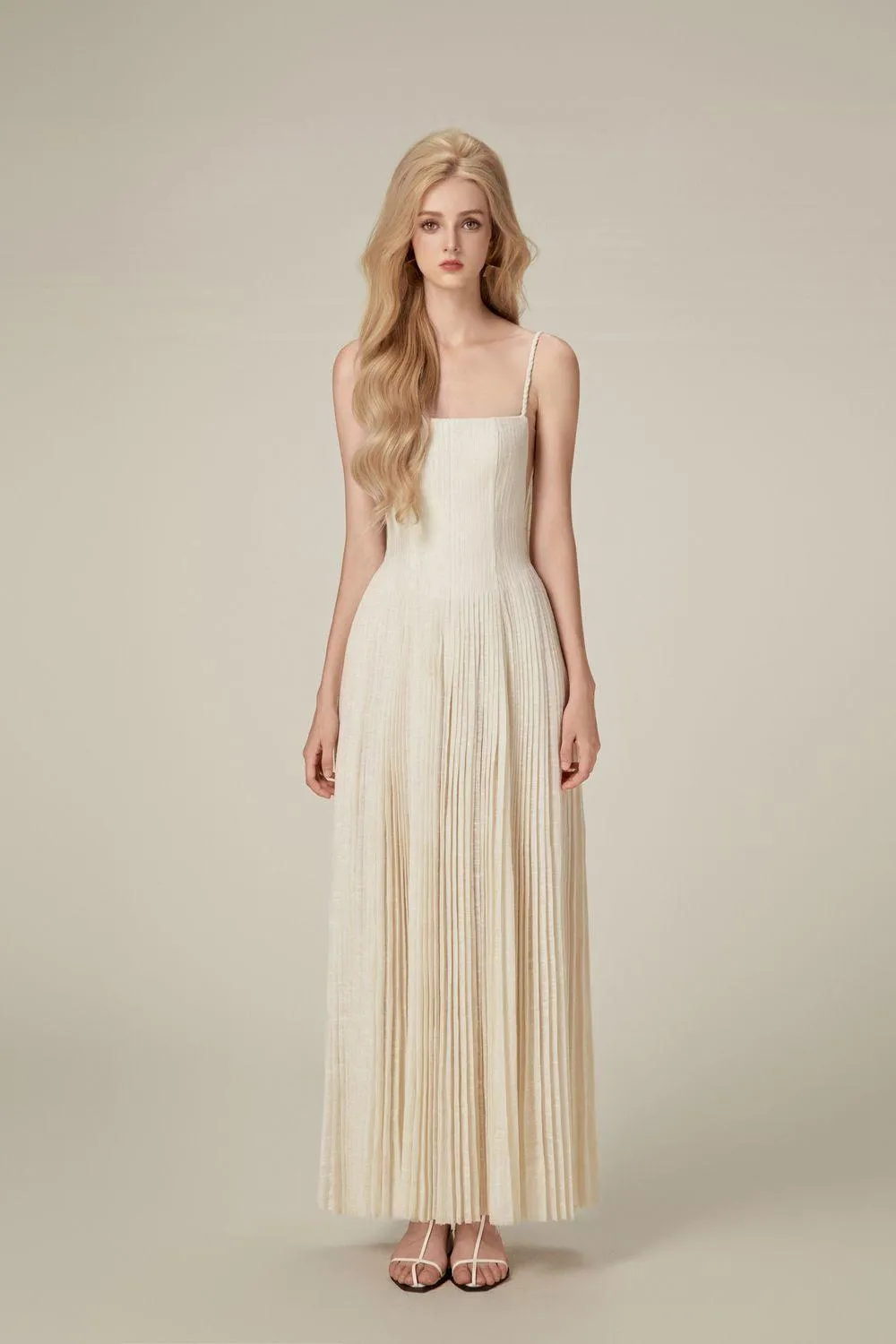 Pleated Linen Maxi Dress