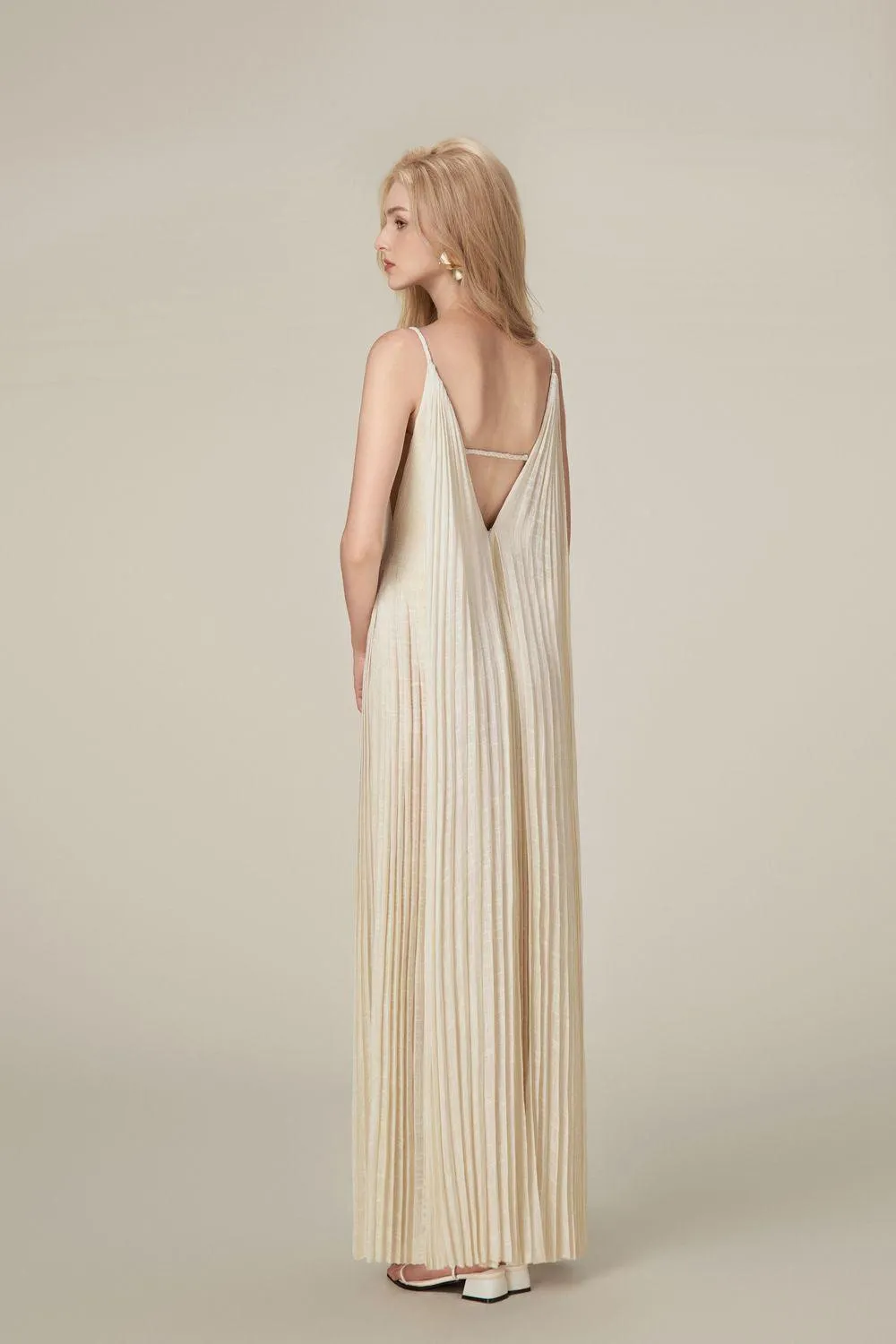 Pleated Linen Maxi Dress