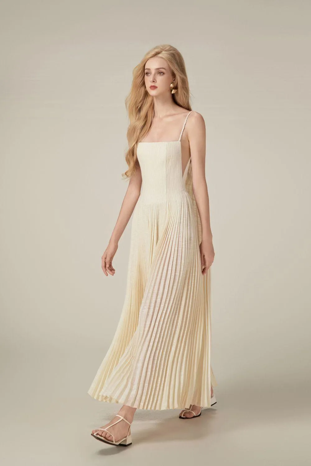 Pleated Linen Maxi Dress