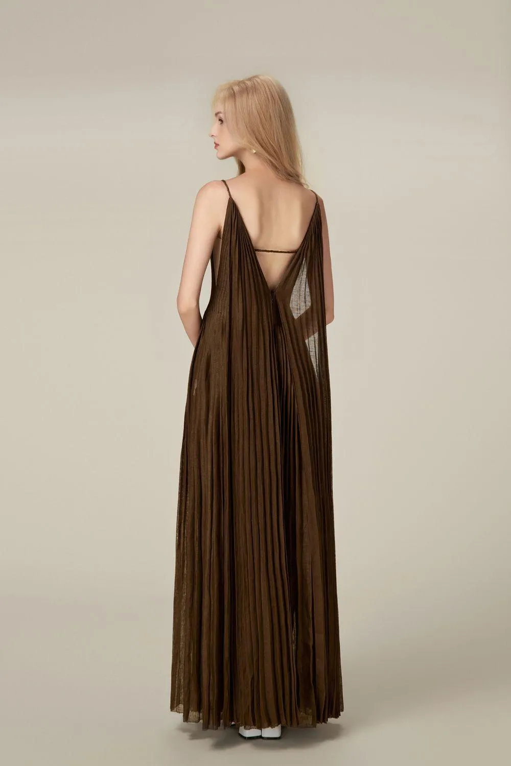 Pleated Linen Maxi Dress