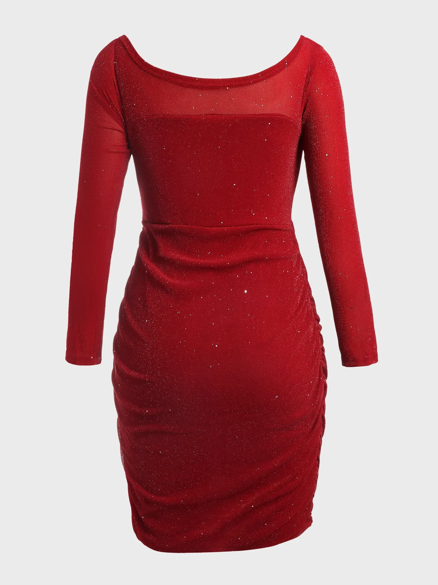 Plus Size Shiny Sheathe Mesh Dress (Red)