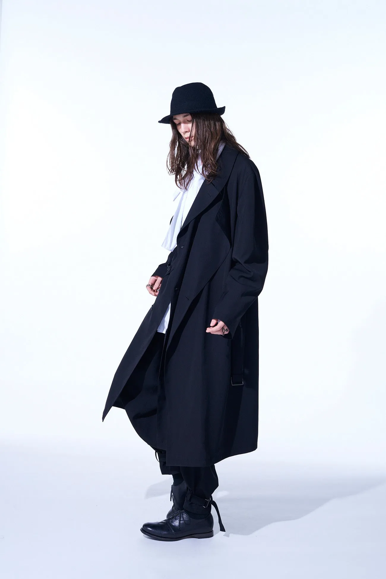 POLYESTER GABARDINE DOUBLE-BREASTED COAT WITH DOUBLE-TAILORED LEFT FRONT