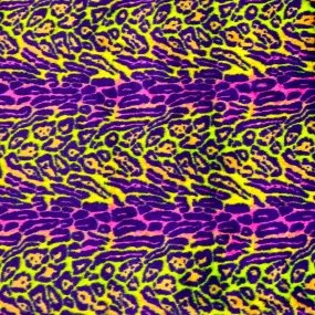 Purple | Lime Green Neon Rainbow Multicolor Leopard Print Faux Fur Fabric