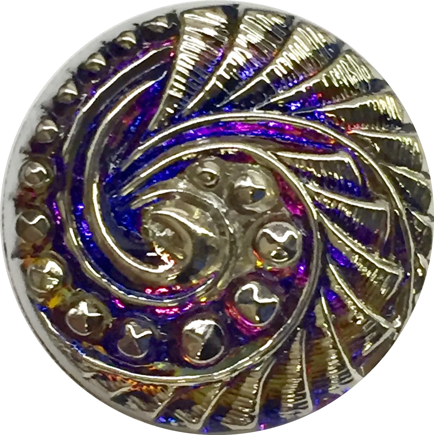 Purple   Silver Swirl Volcano Czech Glass Button 18mm/ 3/4"  # CZ 258