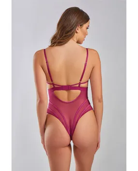 Quinn Cross Dyed Galloon Lace & Mesh Teddy Wine MD