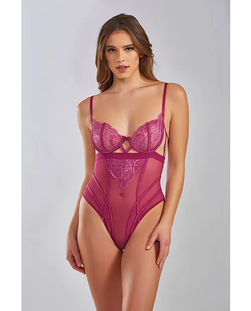 Quinn Cross Dyed Galloon Lace & Mesh Teddy Wine SM