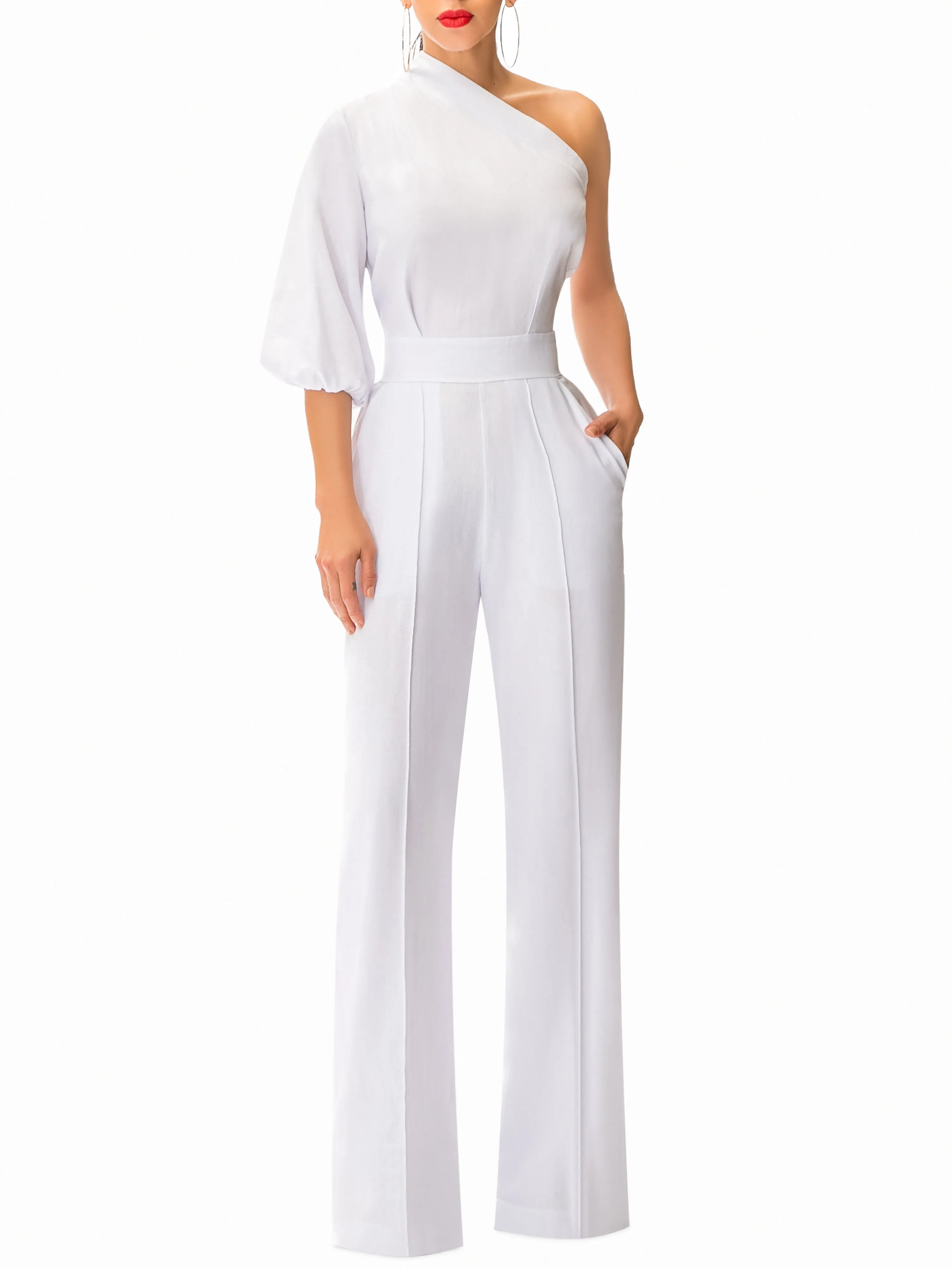 "Montecito" White One Shoulder Jumpsuit