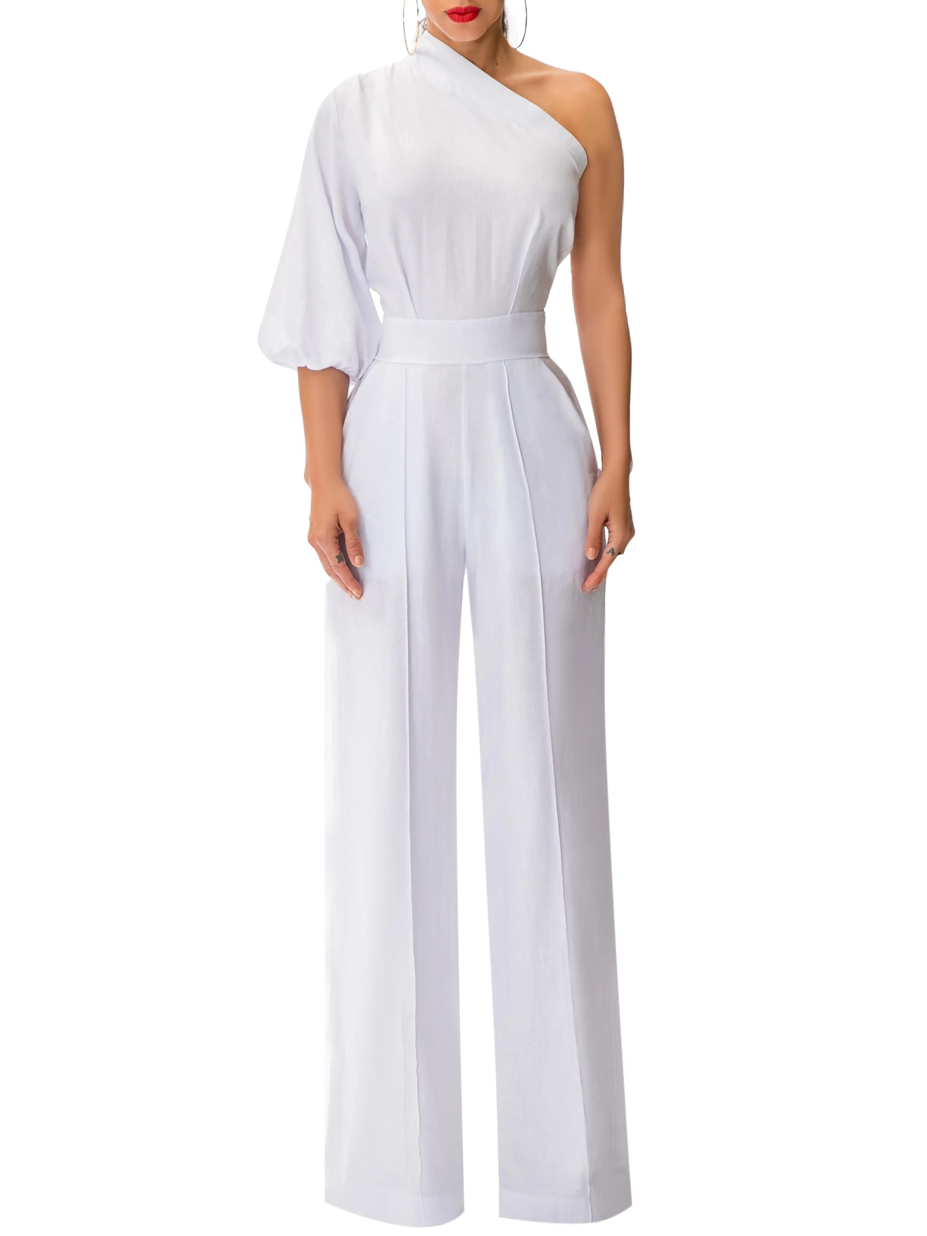 "Montecito" White One Shoulder Jumpsuit