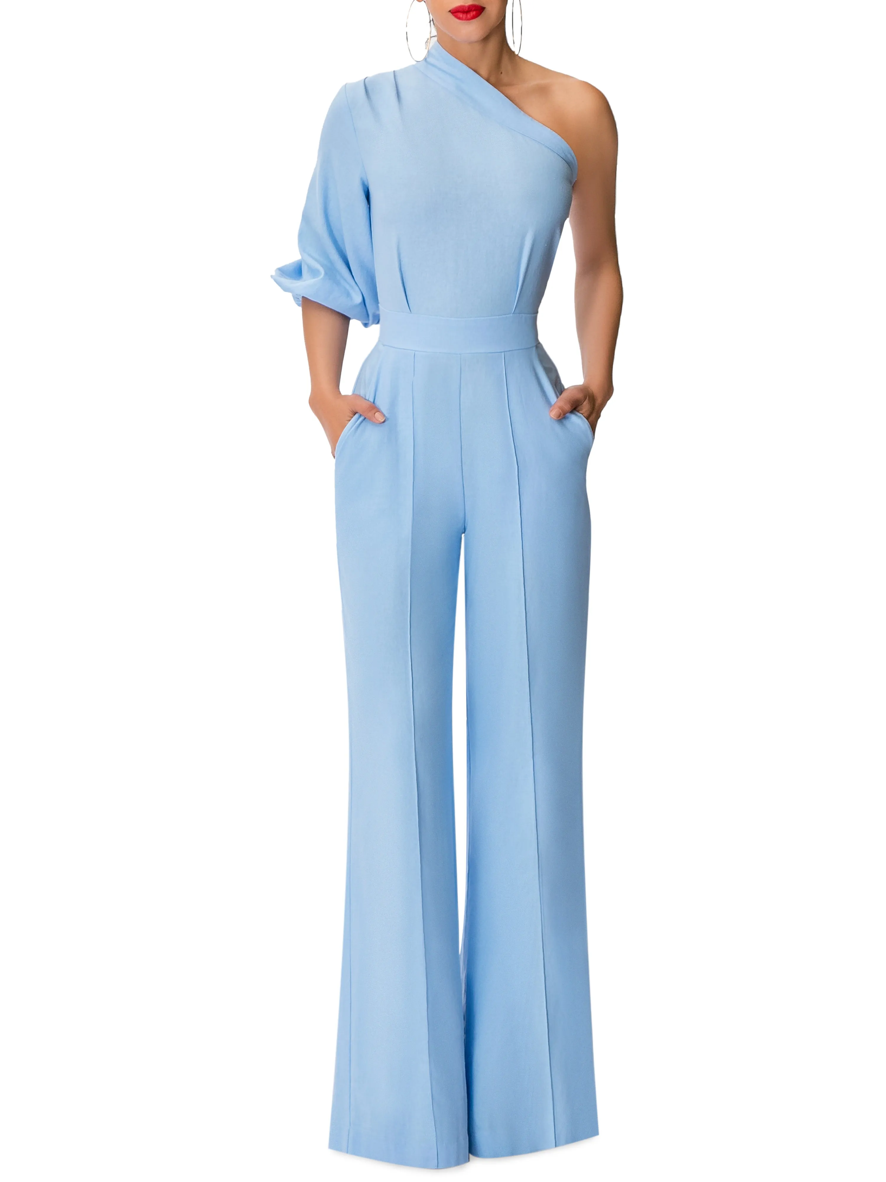 "Sonoma" Blue One Shoulder Jumpsuit