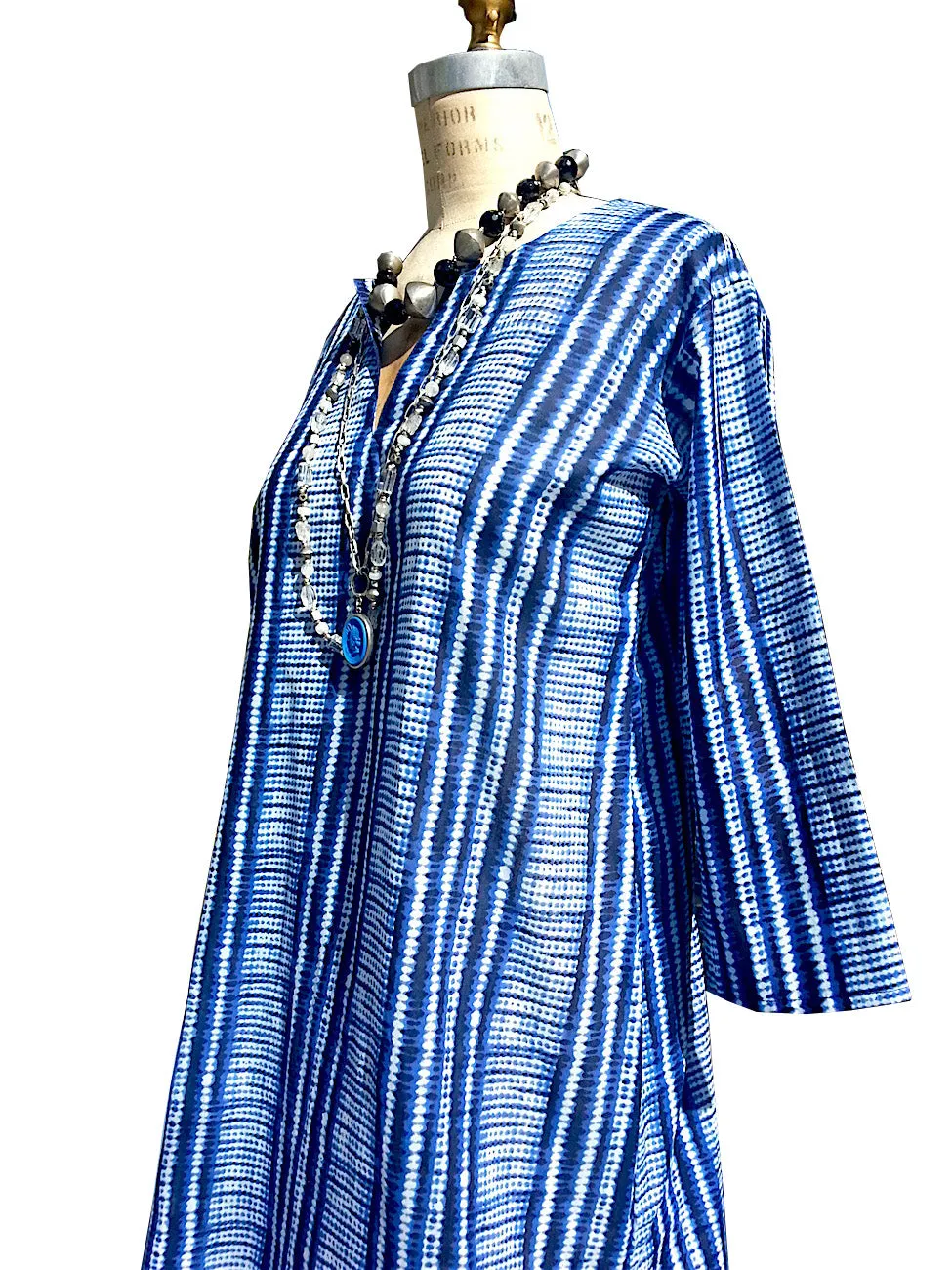 Raja Cotton Long Tunic Blue and White Shibori