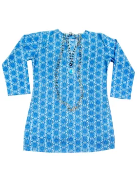 Raja Cotton Tunic  Blue White Medallion