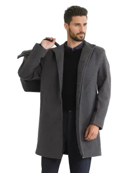 Rare Rabbit Men Dune-2 Grey Polyester Rayon Fabric Full Sleeve Round Neck Button Closure Textured Long Coat