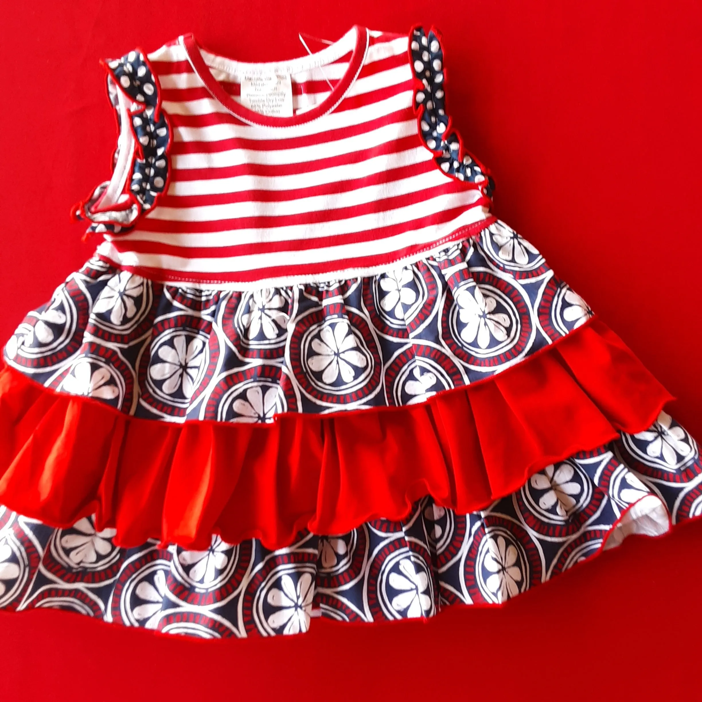 Red White & Blue Two Piece Ruffled Short Set | Millie Jay