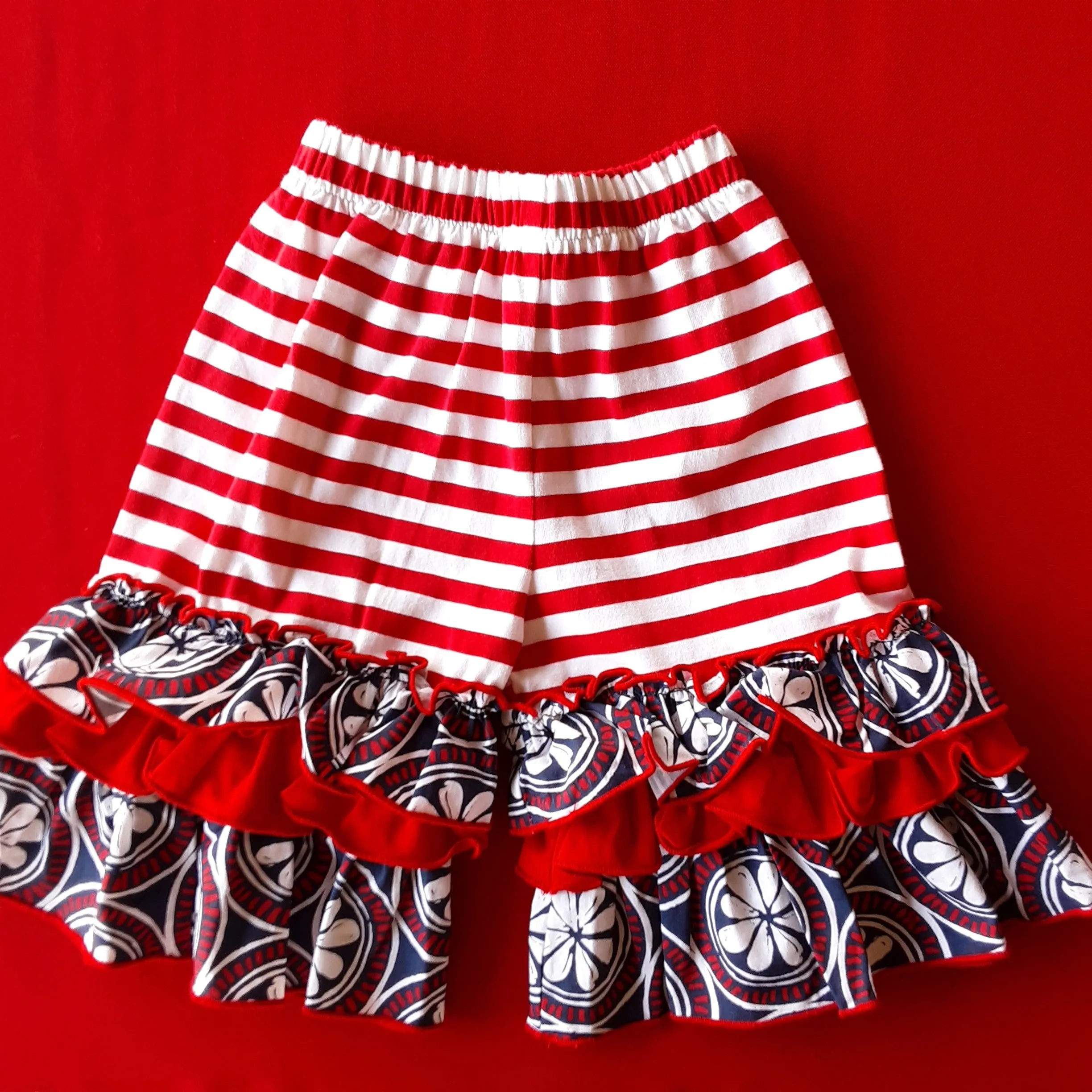 Red White & Blue Two Piece Ruffled Short Set | Millie Jay