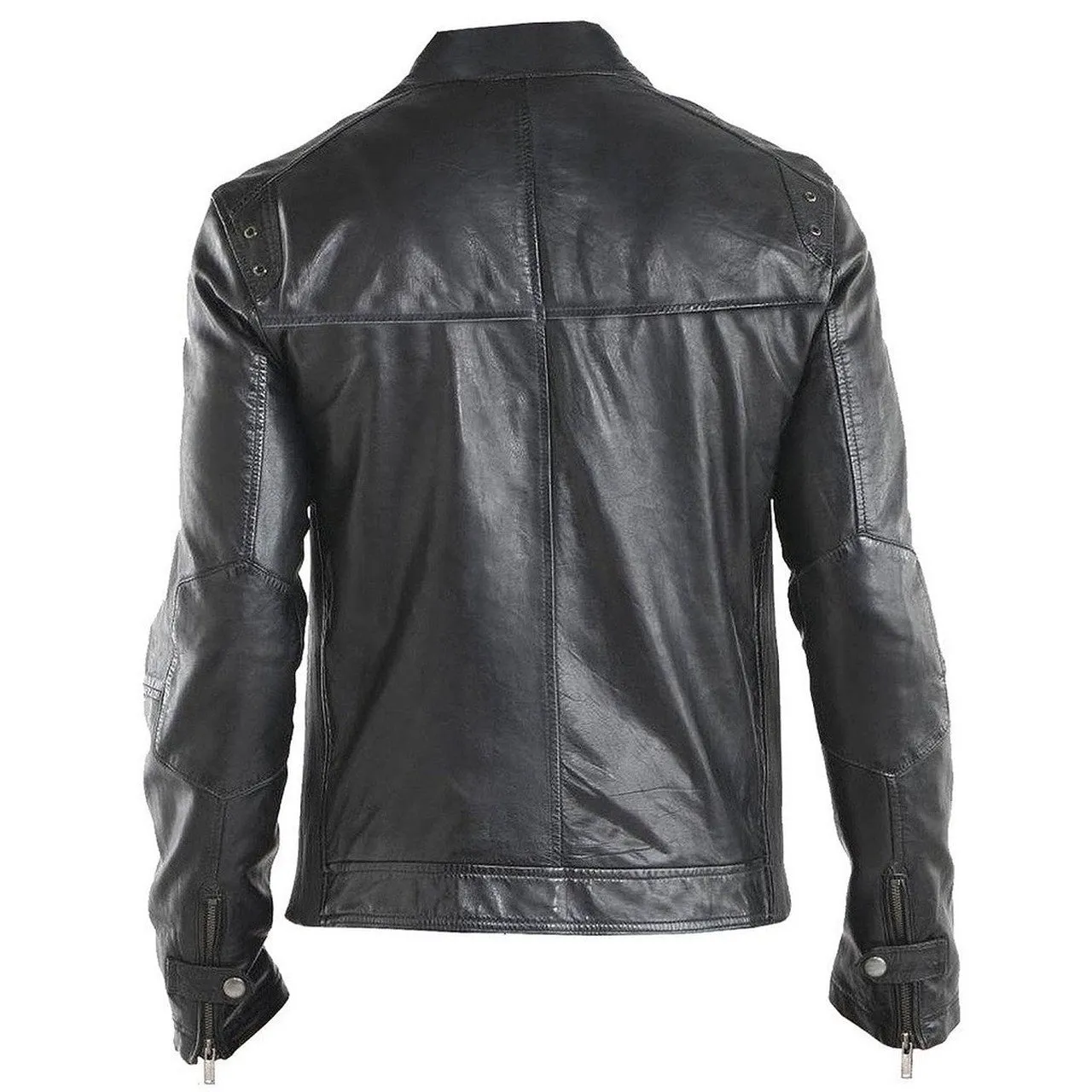 Regular Fit Black Biker Lambskin Leather Motorcycle Jacket for Men