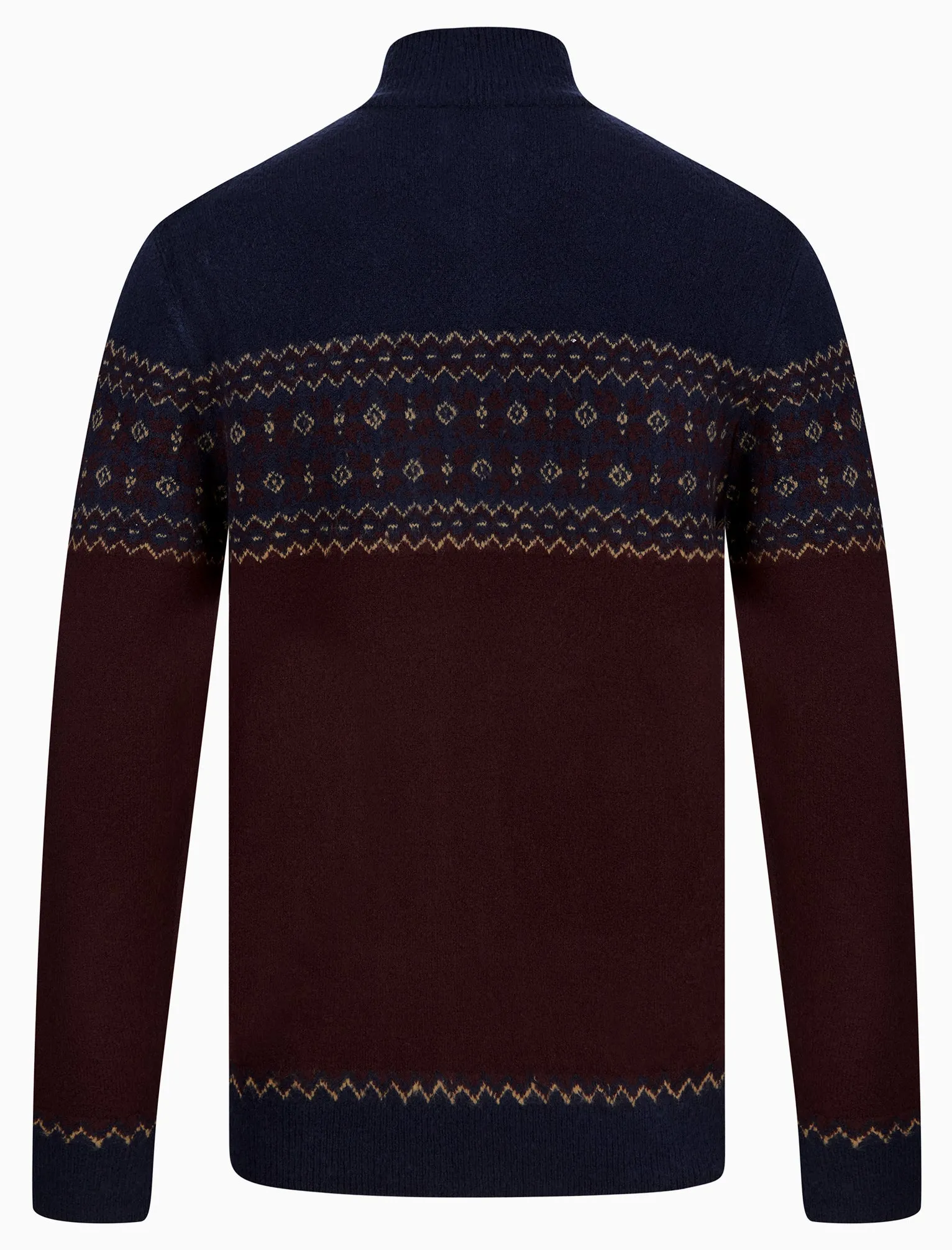 Remedy Quarter Zip Fair Isle Knit Funnel Neck Jumper in Ink - Kensington Eastside