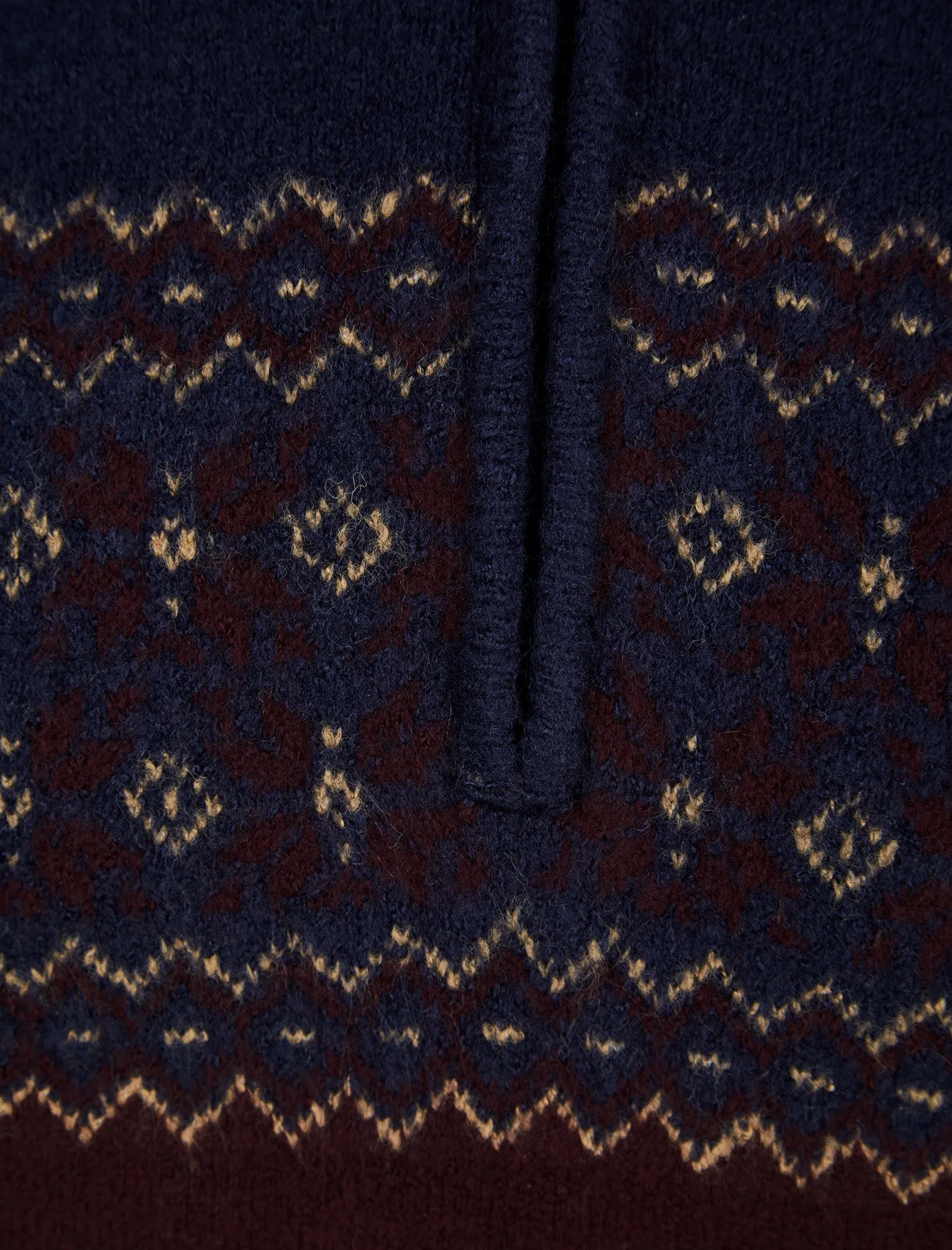 Remedy Quarter Zip Fair Isle Knit Funnel Neck Jumper in Ink - Kensington Eastside