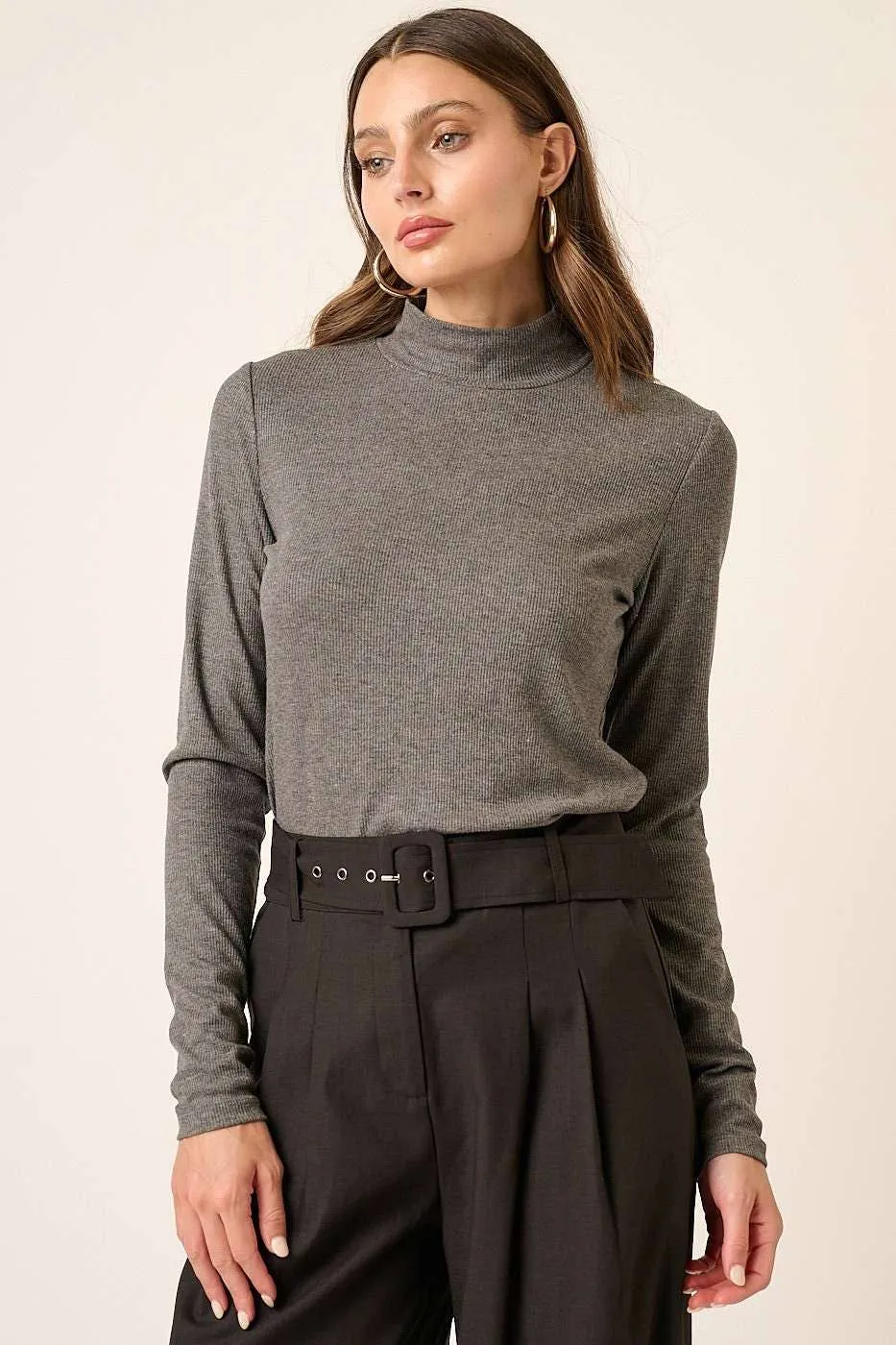 RIB MOCK NECK LONG SLEEVE KNIT TOP