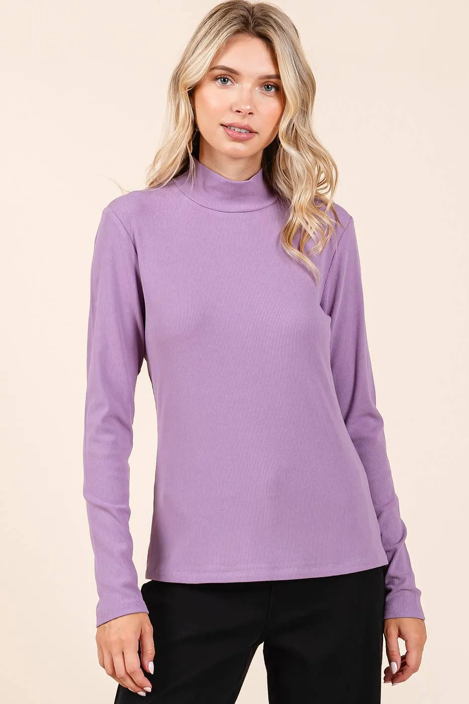 RIB MOCK NECK LONG SLEEVE KNIT TOP