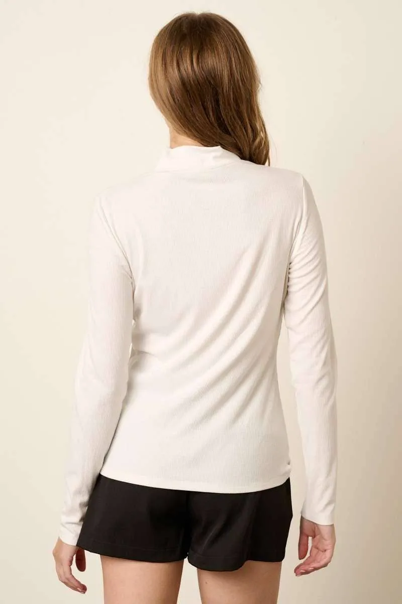 RIB MOCK NECK LONG SLEEVE KNIT TOP