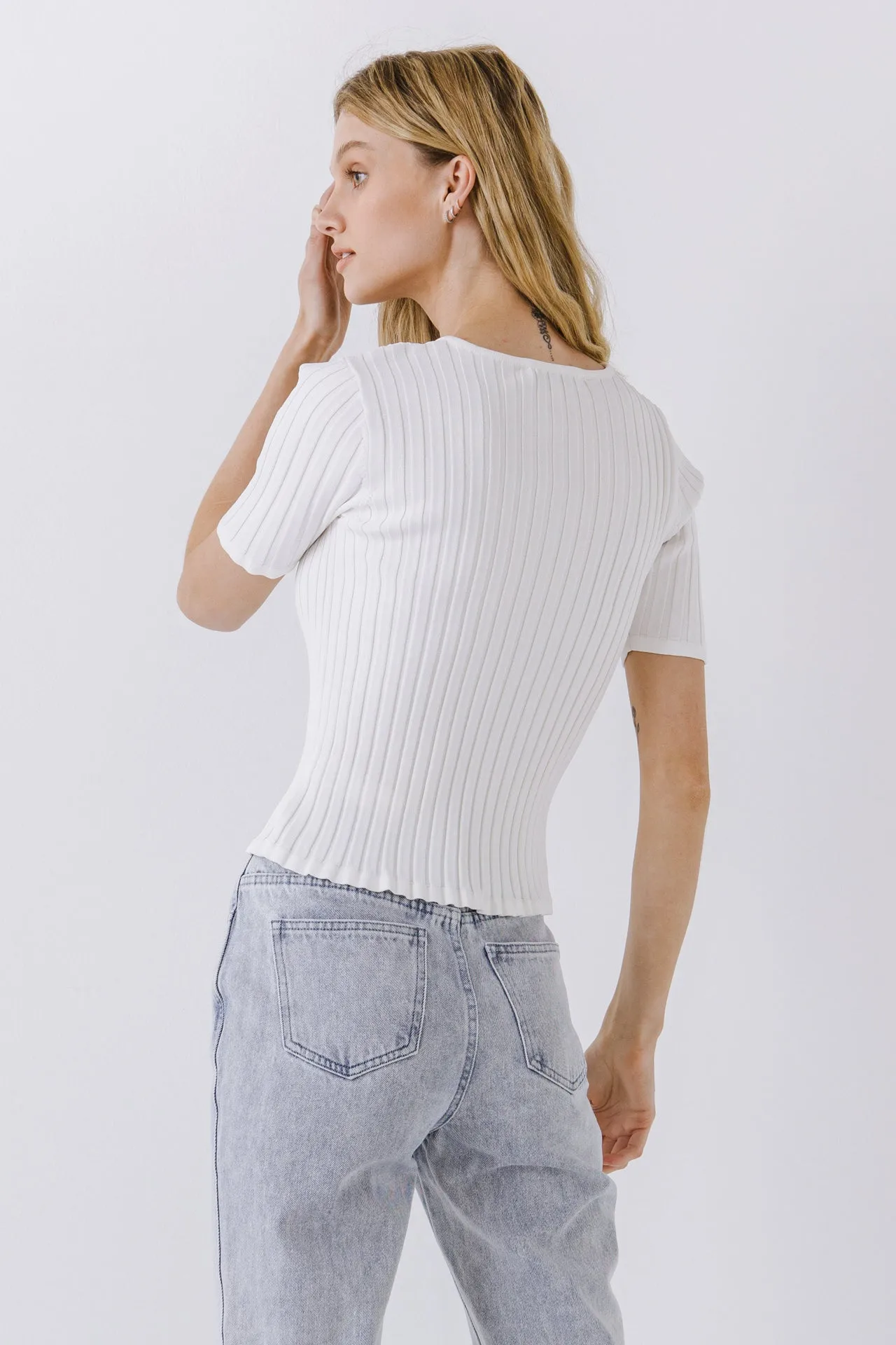 Ribbed Short Sleeve Knit Top