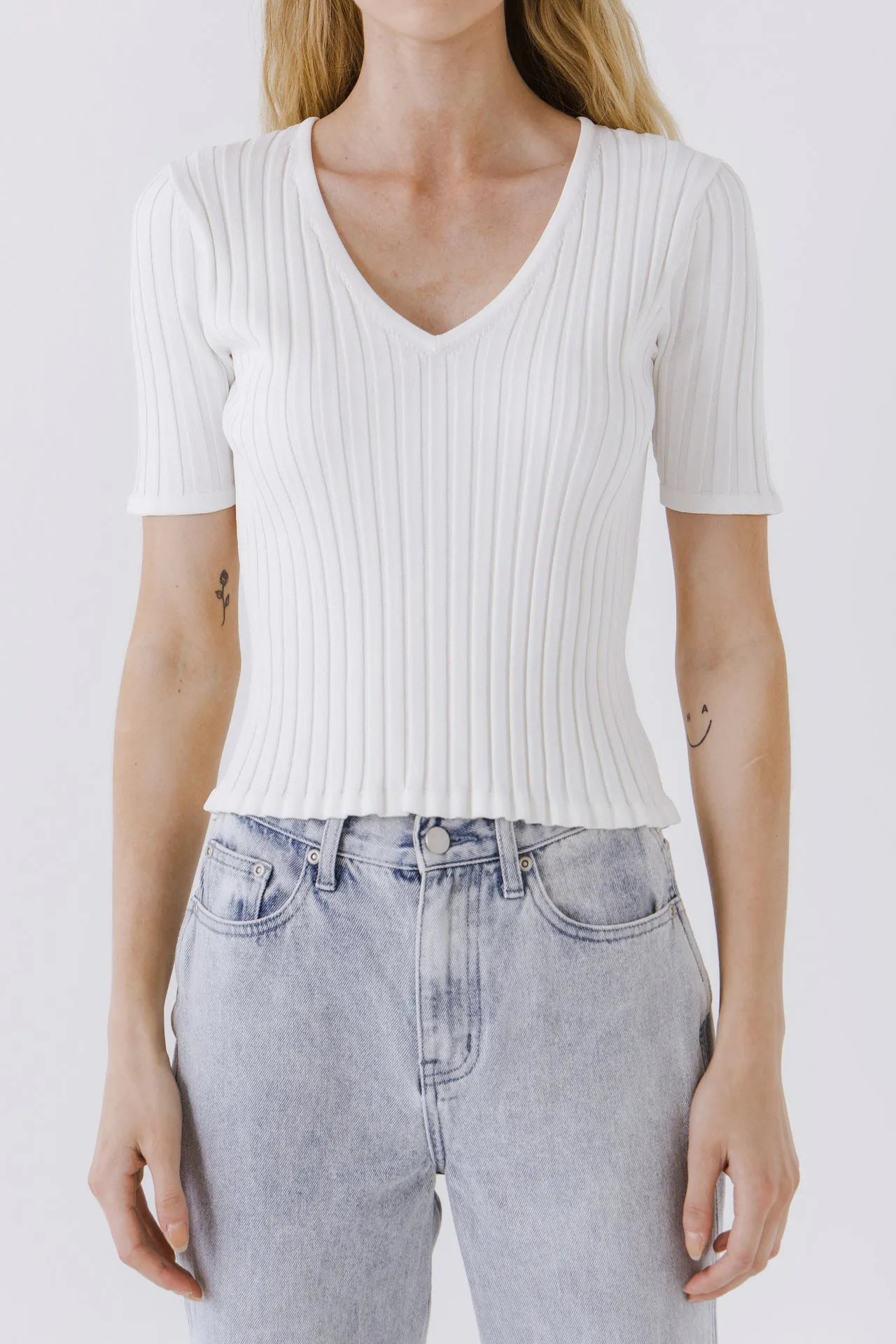 Ribbed Short Sleeve Knit Top