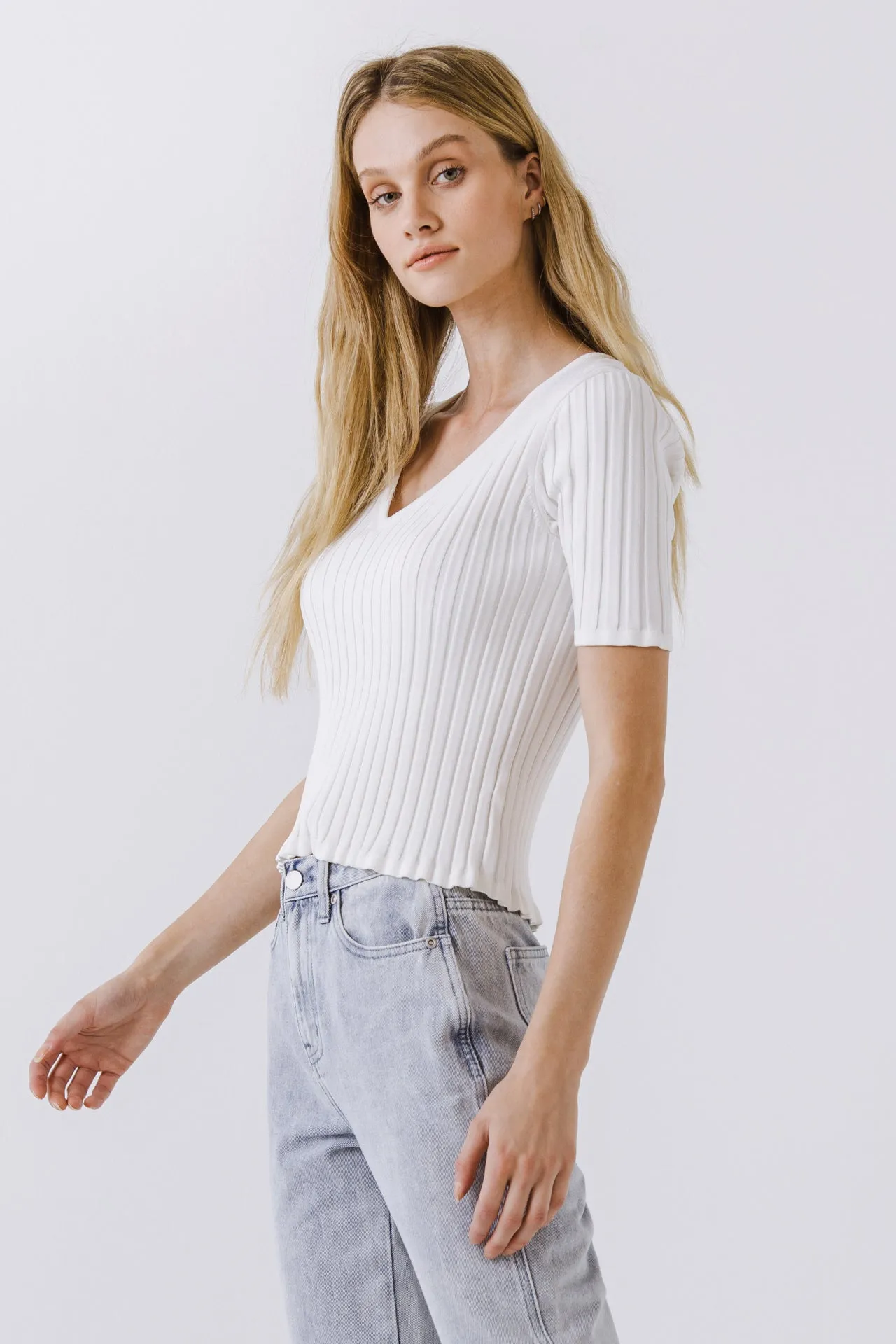 Ribbed Short Sleeve Knit Top