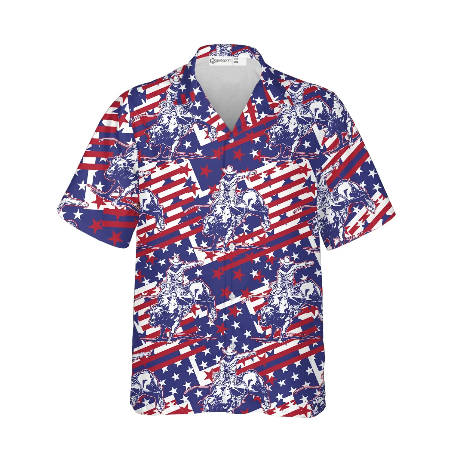 Rodeo Bull Rider Patriotic American Flag Hawaiian Shirt , Cowboys Button Down Summer Beach Dress Shirts