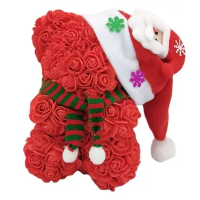 Rose Teddy Bear with Christmas Hat For Christmas Gift