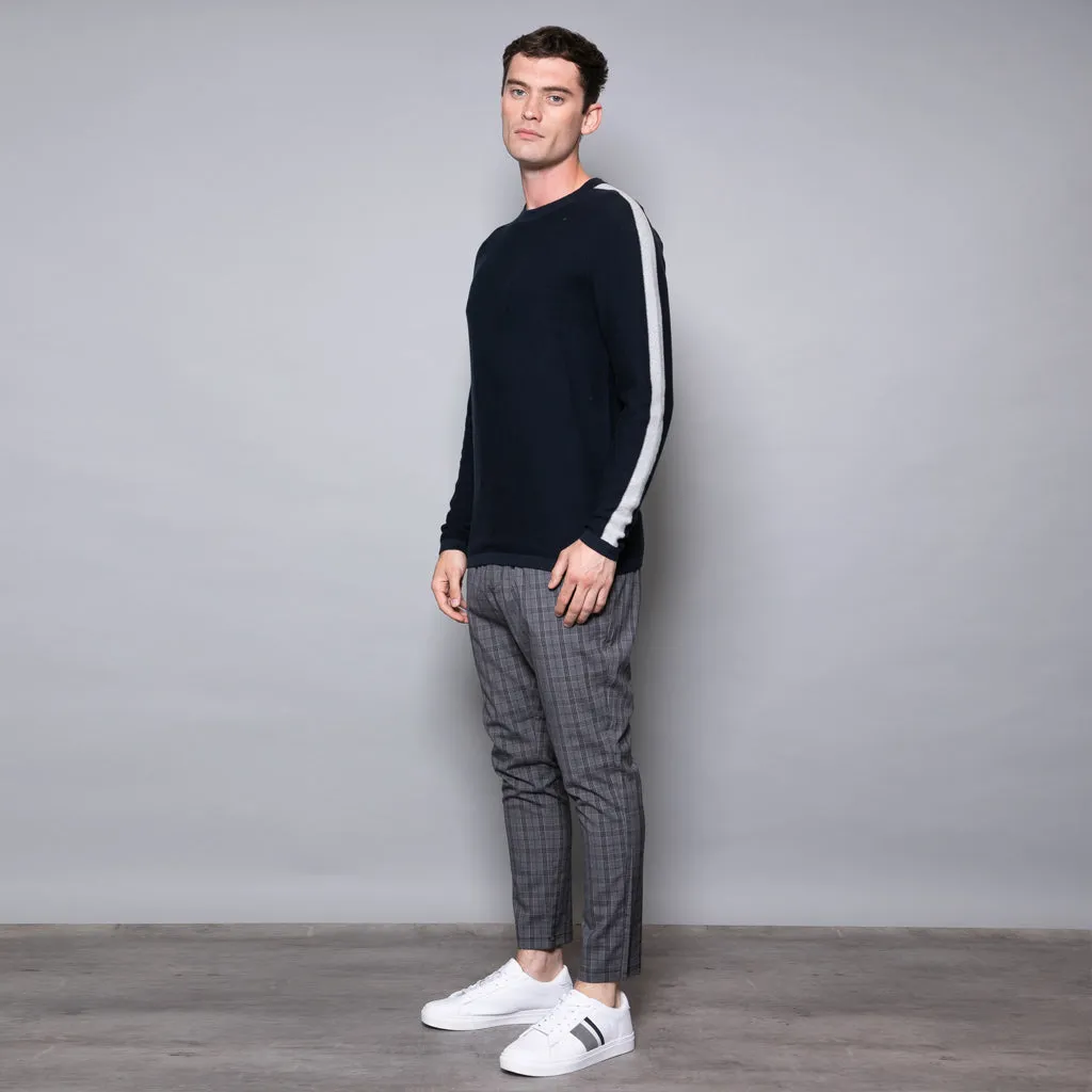 Rupert Crew Neck Jumper With Stripe Sleeve In Navy