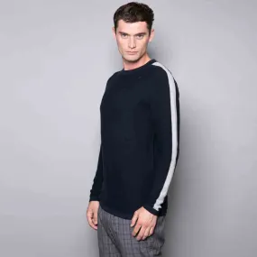 Rupert Crew Neck Jumper With Stripe Sleeve In Navy