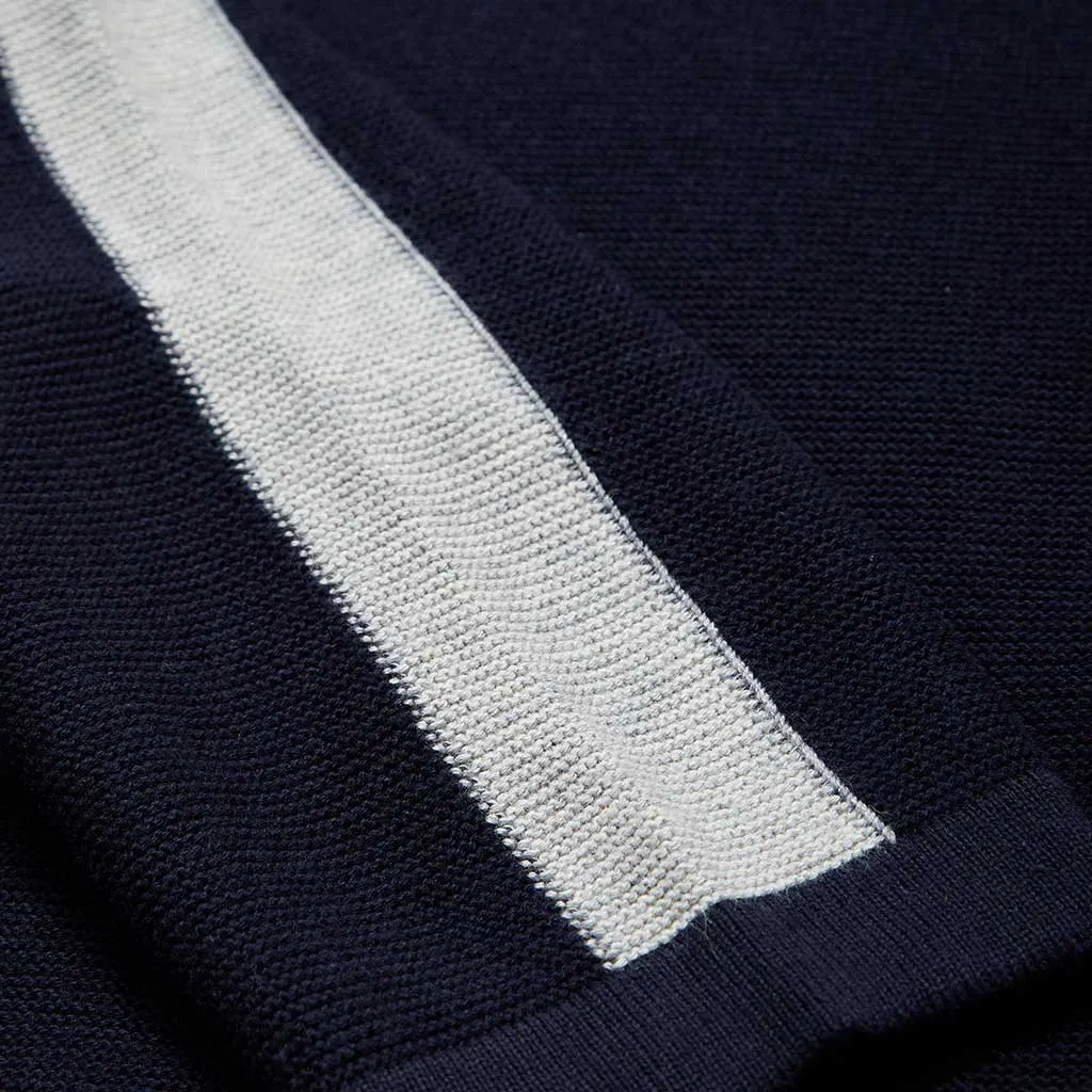 Rupert Crew Neck Jumper With Stripe Sleeve In Navy