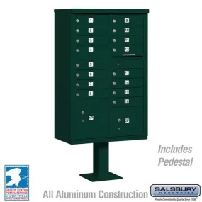 Salsbury 16 Door Cluster Mailbox A Size, USPS Type III Cluster Box Unit, Green - 3316GRN-U