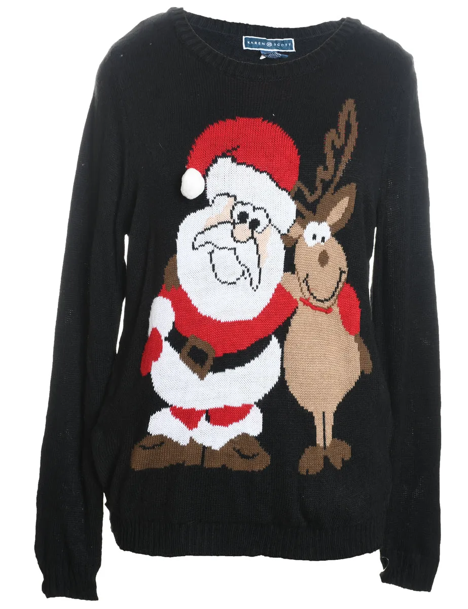 Santa Claus Design & Reindeer Christmas Jumper - M