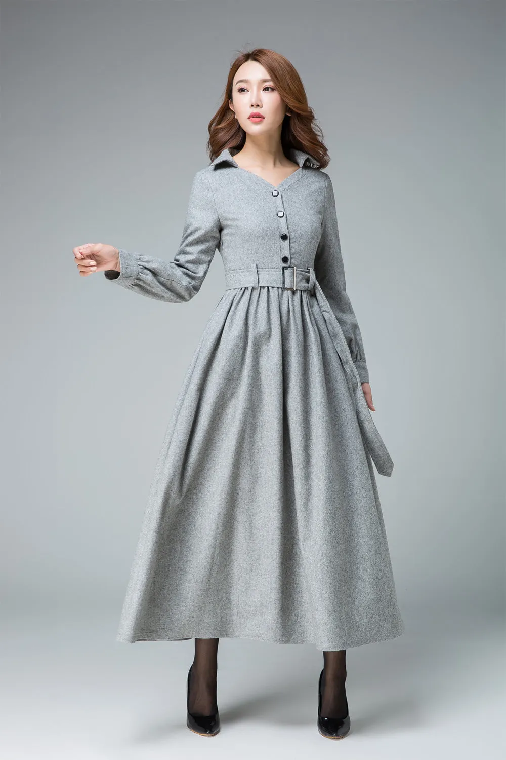 Shirt dress, wool dress, winter dress, maxi dress, pleated dress, warm dress 1849