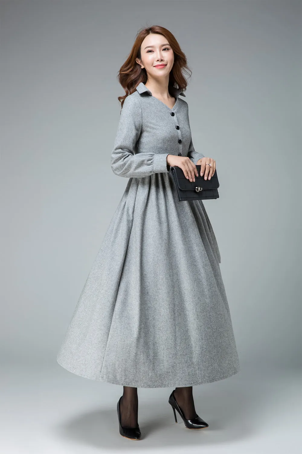 Shirt dress, wool dress, winter dress, maxi dress, pleated dress, warm dress 1849