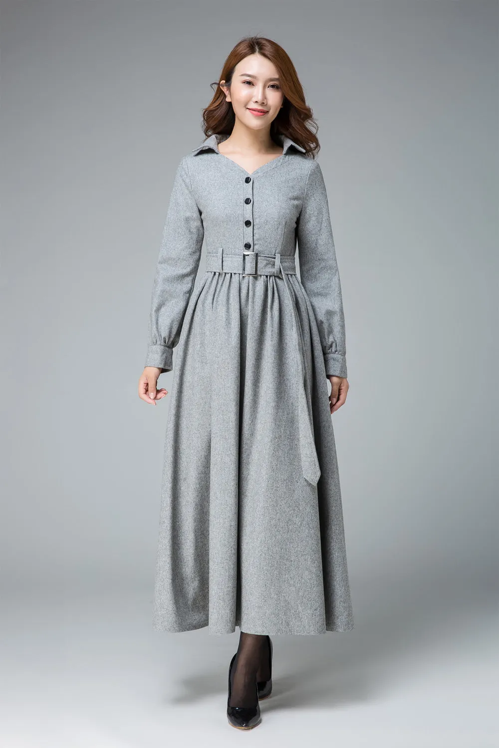 Shirt dress, wool dress, winter dress, maxi dress, pleated dress, warm dress 1849