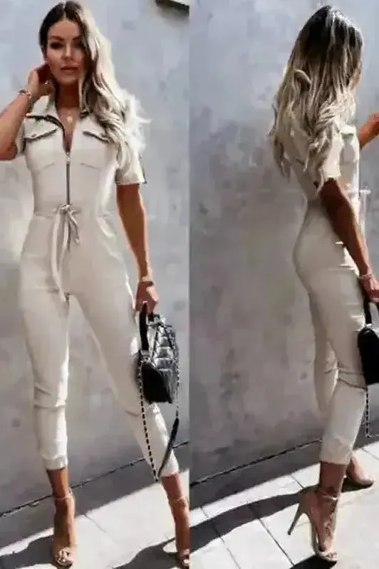 Short Sleeve Zipper jumpsuit