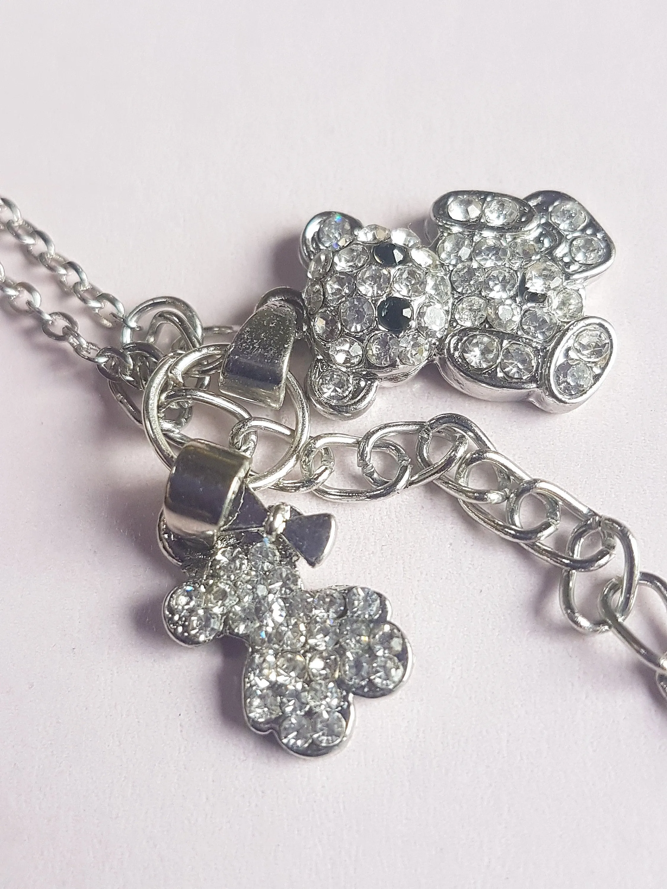 Silver Chain Beaded Teddy Bear Bracelet