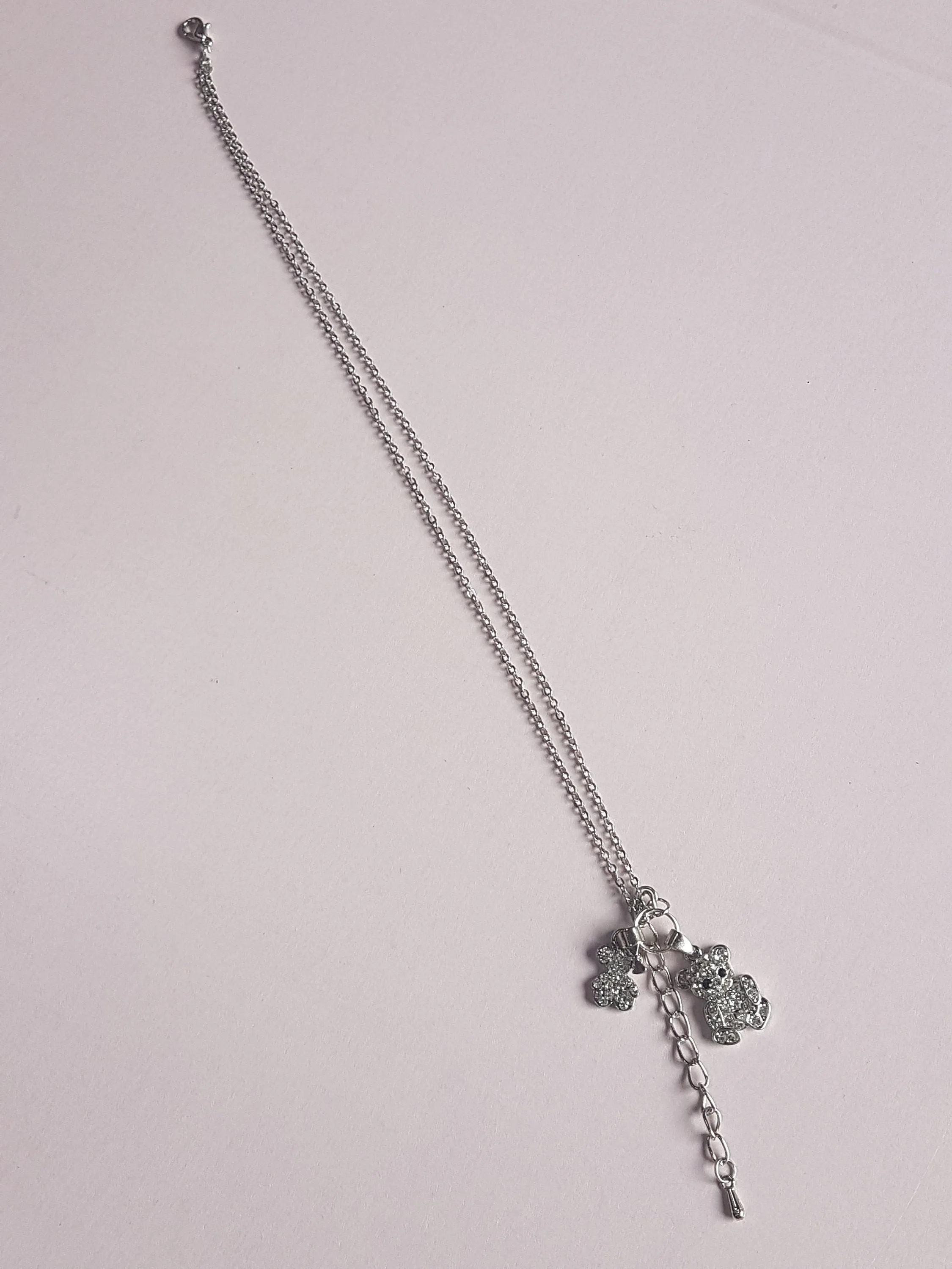 Silver Chain Beaded Teddy Bear Bracelet