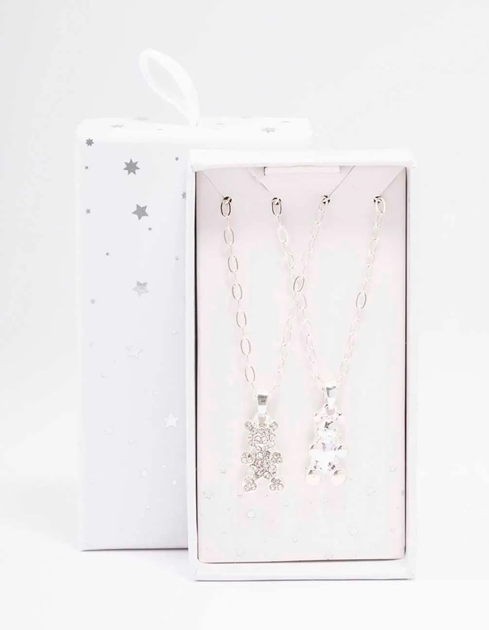 Silver Diamante Teddy Necklace Pack