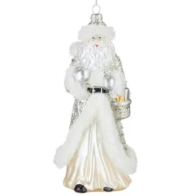 Silver Glittered Santa Glass Ornament