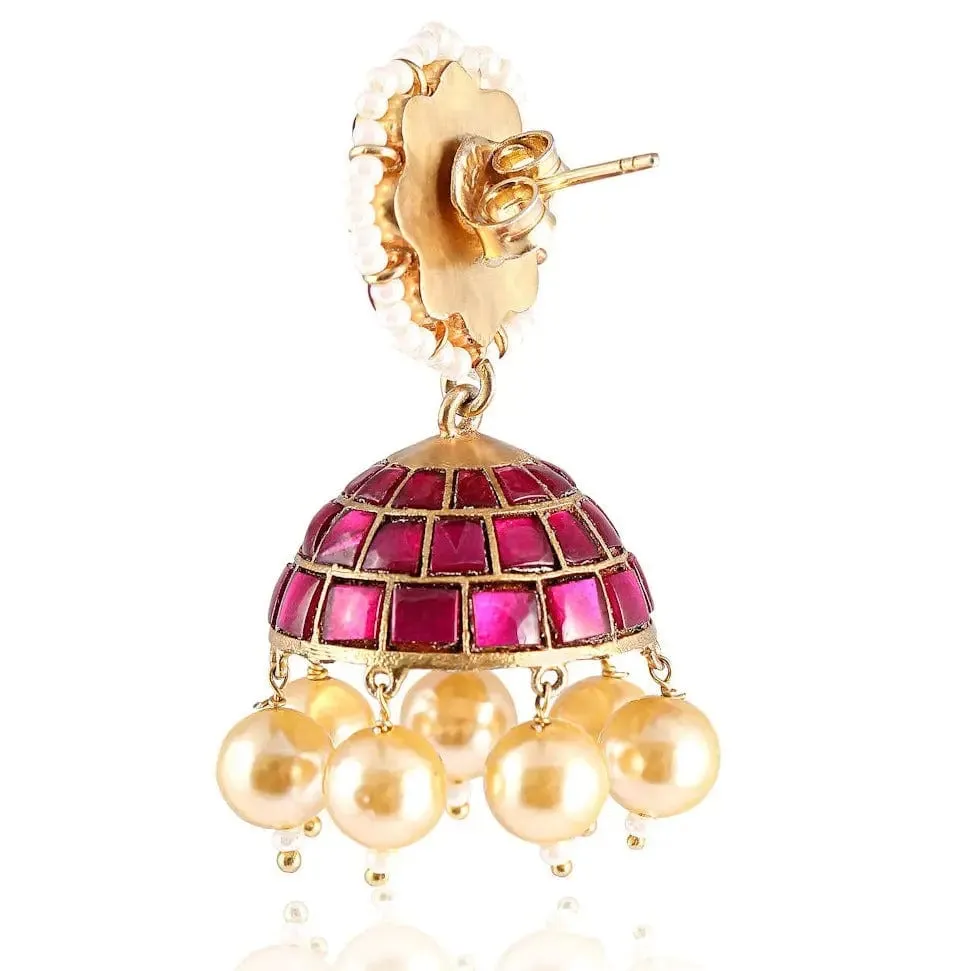 Silver Gold Plated Red Jhumka