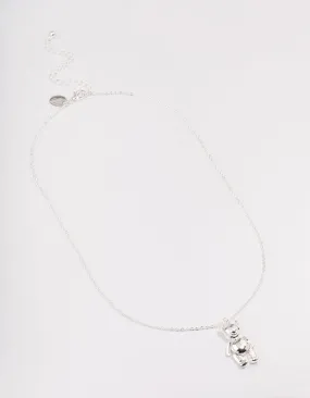 Silver Moving Teddy Bear Short Necklace