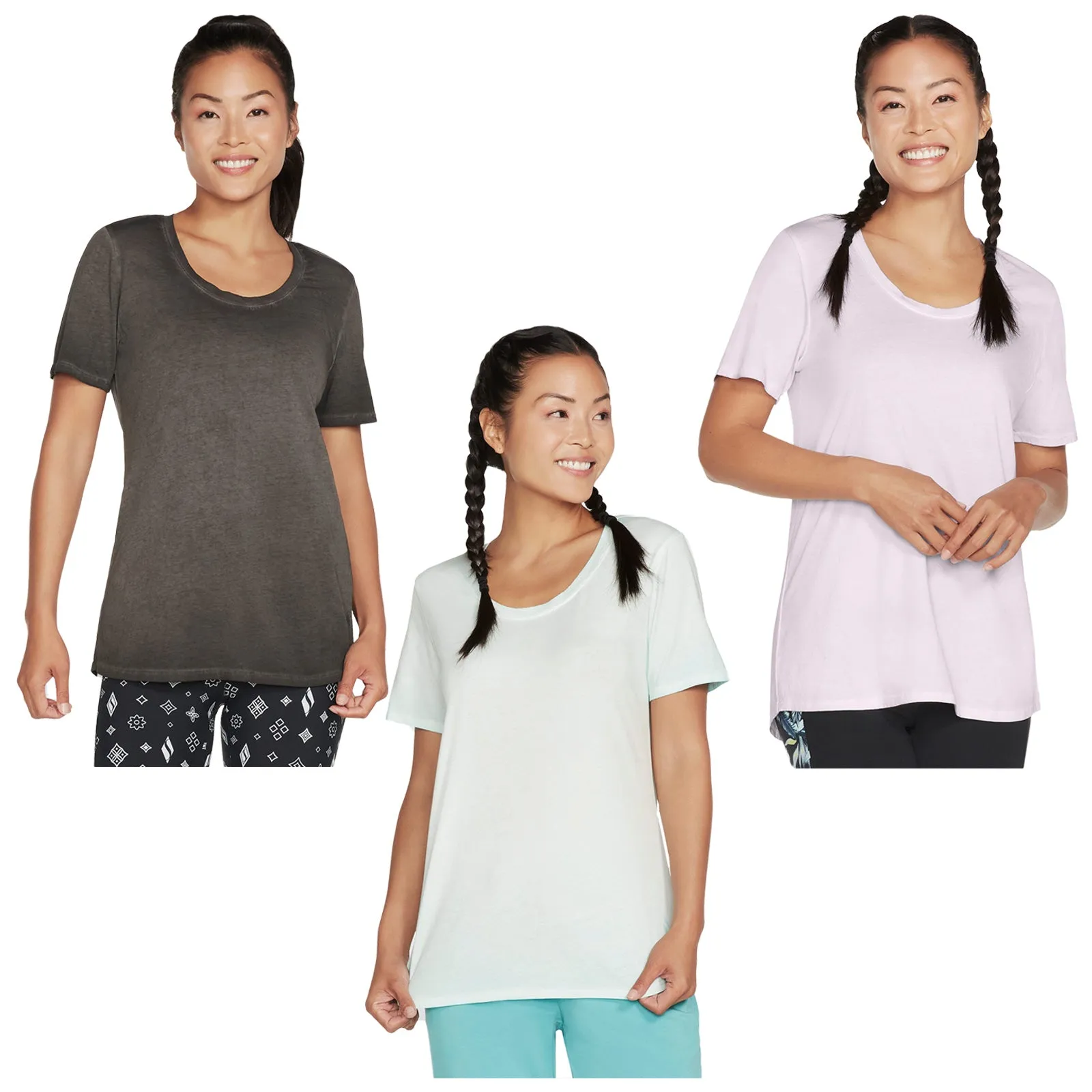 Skechers Ladies Diamond Wash Hatha Scoop Neck Tunic T-Shirt